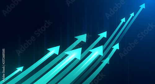 Dynamic Upward Arrows Representing Growth And Success In A Futuristic Digital Environment With A Blue Color Palette
