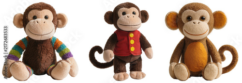 Photography Three stuffed monkey toys isolated on a white background