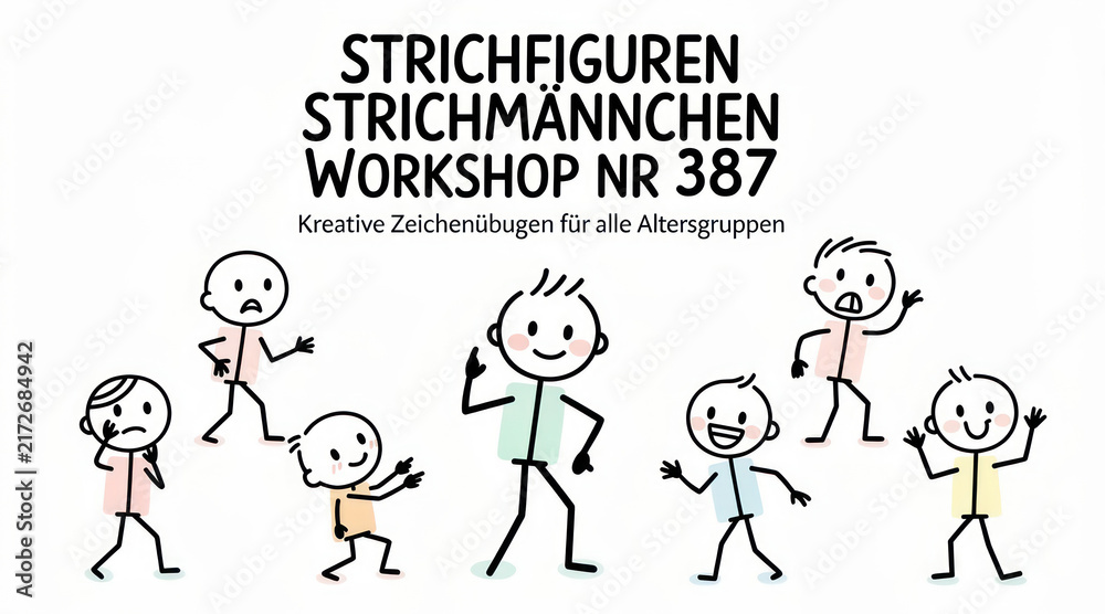 Fototapeta premium Hand drawn stick figure characters for creative drawing workshop