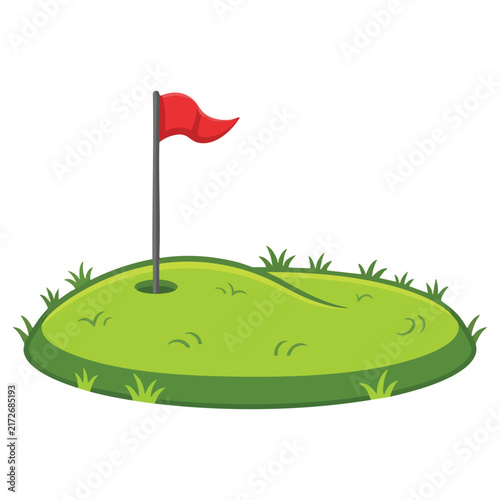 Golf Hole with Flag on Putting Green Illustration
