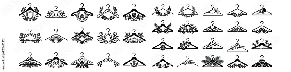 Fototapeta premium A collection of decorative clothing hanger icons in black ink