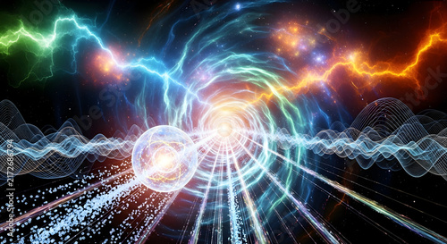 Vivid Cosmic Energy Swirls Creating an Abstract Vortex of Light and Color in a Mystical Space Environment