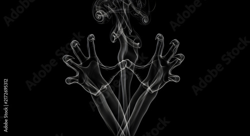 Intricate Silhouette of Abstract Hands Entangled with Smoke and Chains Against a Dark Background