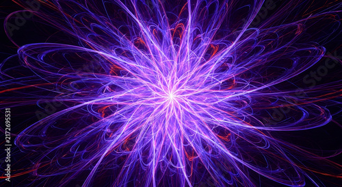 Vibrant Abstract Energy Patterns with Dynamic Swirling Shapes and Radiant Illumination in Deep Purple Background
