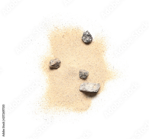 Photography Light beach sand with stones on white background