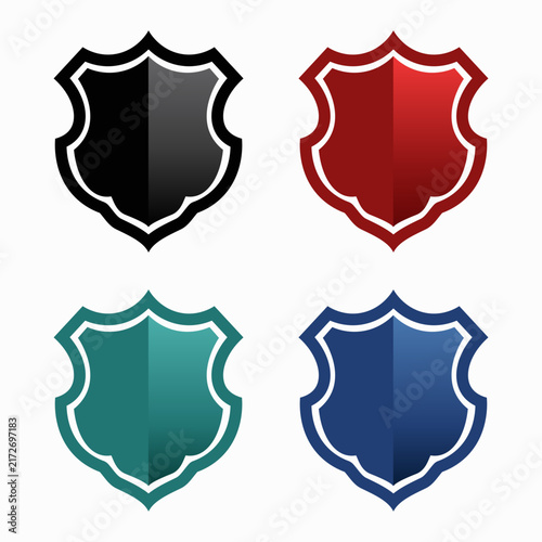 Set of Shield Crest Icons in Black, Red, Green, and Blue Color Variations