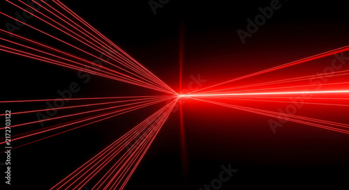 Abstract Red Laser Light Rays Projecting in Dynamic Patterns Against a Dark Background Creating a Futuristic Atmosphere