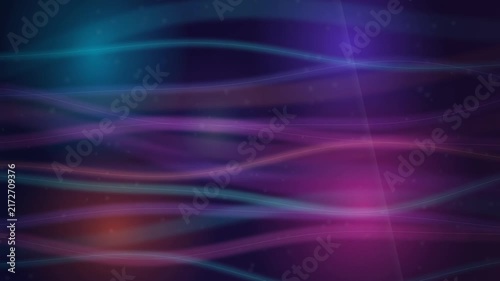 Seamless loop of abstract glowing waves with soft purple, blue, and pink light beams moving across a dark background. Perfect dynamic motion graphics for futuristic technology and modern design 
