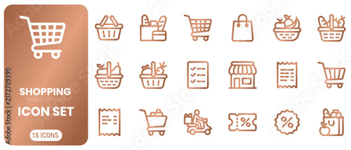 Shopping icon set with various retail and grocery related illustrations