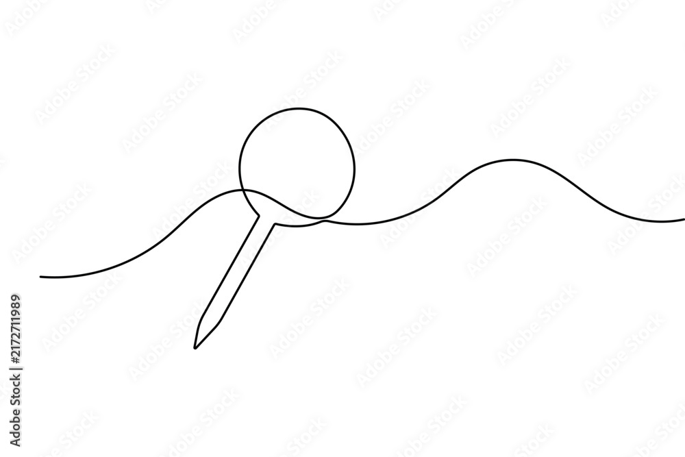 Obraz premium Push pin outline icon continuous line drawing isolated minimalist design