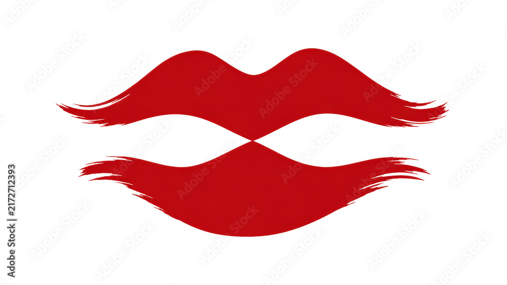 Fototapeta premium Red Lips Graphic Illustration with Brush Stroke Texture
