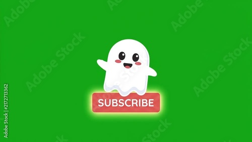 Cute Ghost Subscribe Button Animation Green Screen Social Media Overlay.