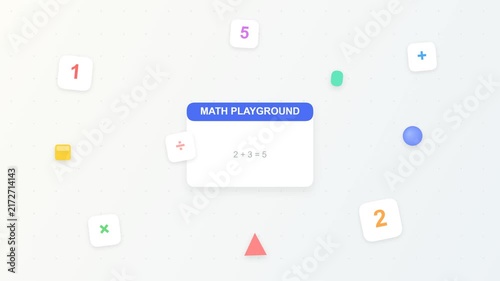 animated digital interface for a math playground featuring educational numbers, arithmetic symbols, and equations on a clean modern background. This engaging visual asset is ideal for e-learning