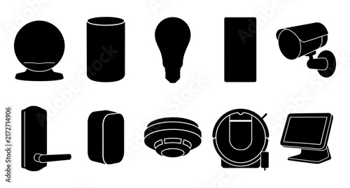 Smart Home IoT Devices Silhouette Collection Set of Connected Technology