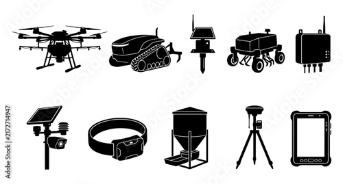 Smart Agriculture Equipment and Tech Vector Set
