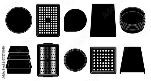 Black Silhouettes Baking Pans And Trays Vector Set Collection