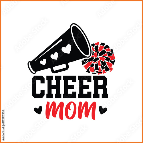 Фотография Cheer Mom Athletic Typography Logo, Cheerleading Megaphone and Pom Pom Vector fo