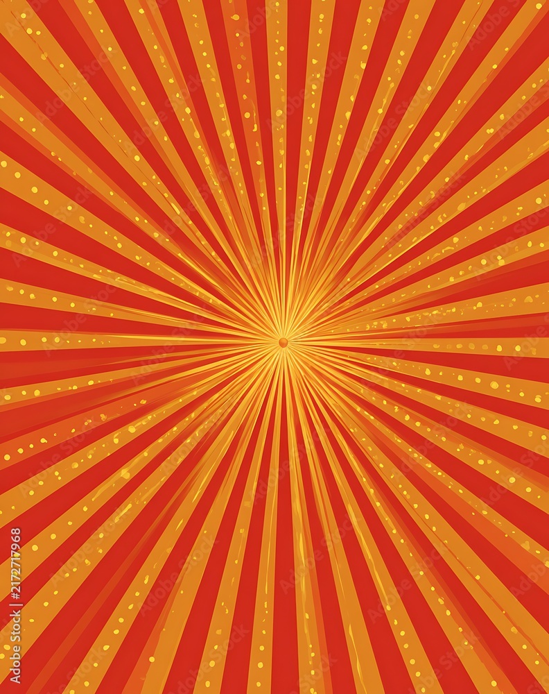 Fototapeta premium Gold sunburst rays seamless pattern on red background, radiating stripes