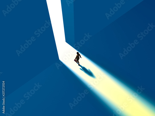 出口に向かう一体のビジネスフィギュア