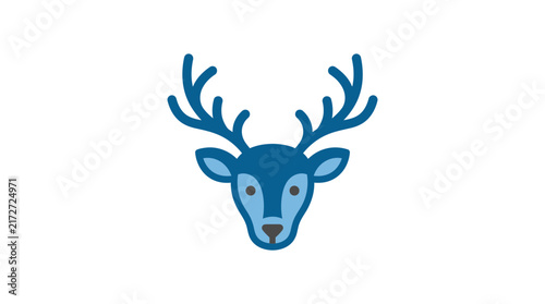 Stylized Blue Deer Head with Antlers Isolated