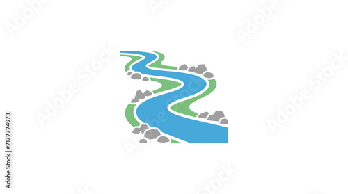 Stylized River with Rocks and Green Banks