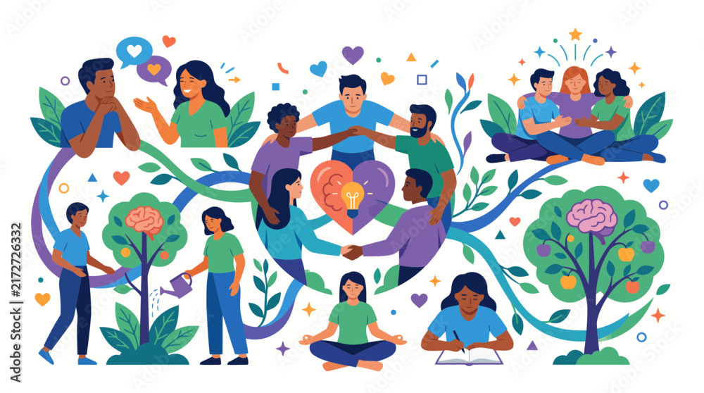 Naklejka premium Mental Health and Community Wellness Vector Illustration