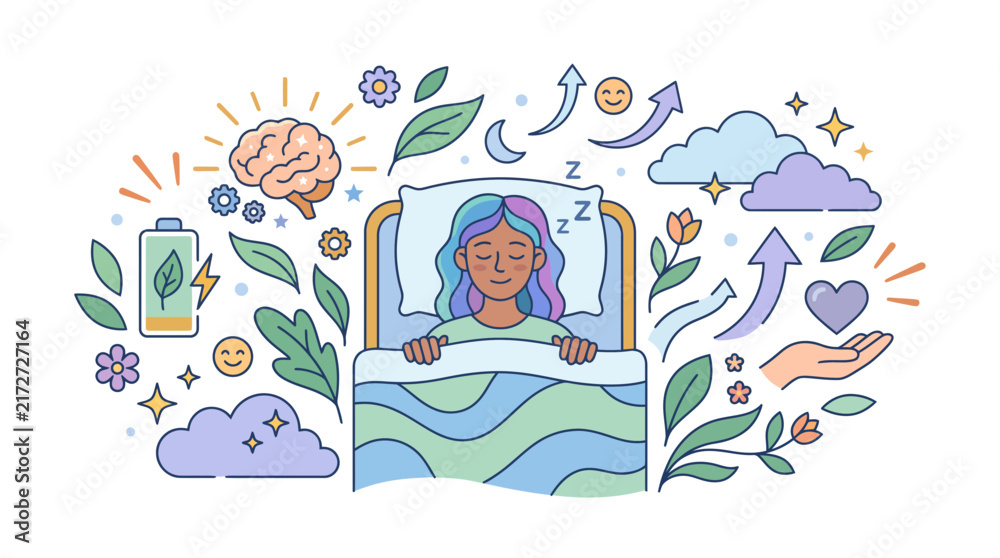 Naklejka premium Healthy Sleep and Mental Wellness Vector Illustration