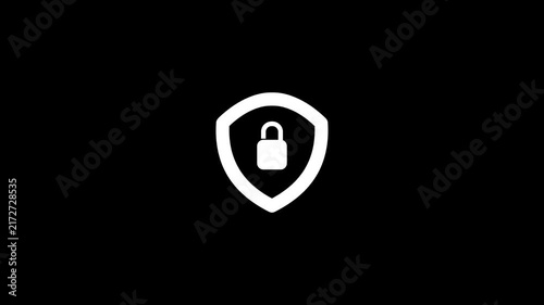 animated icon of lock shield with black screen for footage.