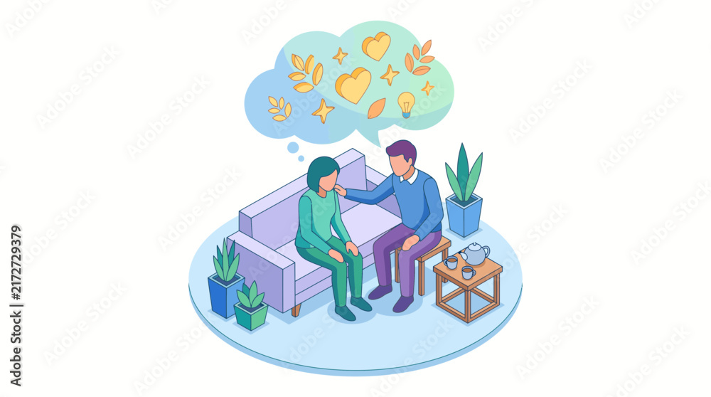Fototapeta premium Isometric Mental Health Support and Empathy Vector Illustration