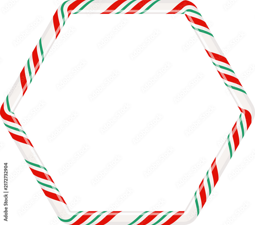 Obraz premium Candy Cane Octagonal Frame PNG, Red Green Striped Geometric Border Isolated on Transparent Background