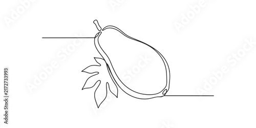Continuous one line drawing of a fresh papaya fruit with leaf