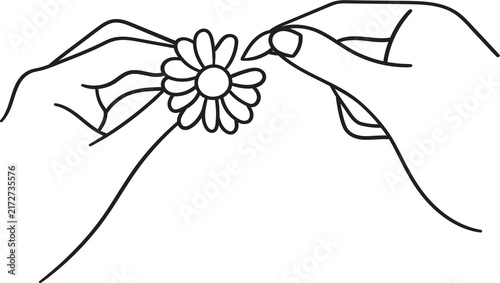 Canvas Print hand plucking a daisy flower petal outline illustration
