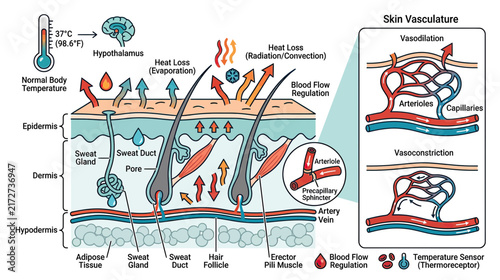 Human Skin Thermoregulation and Vasculature Diagram