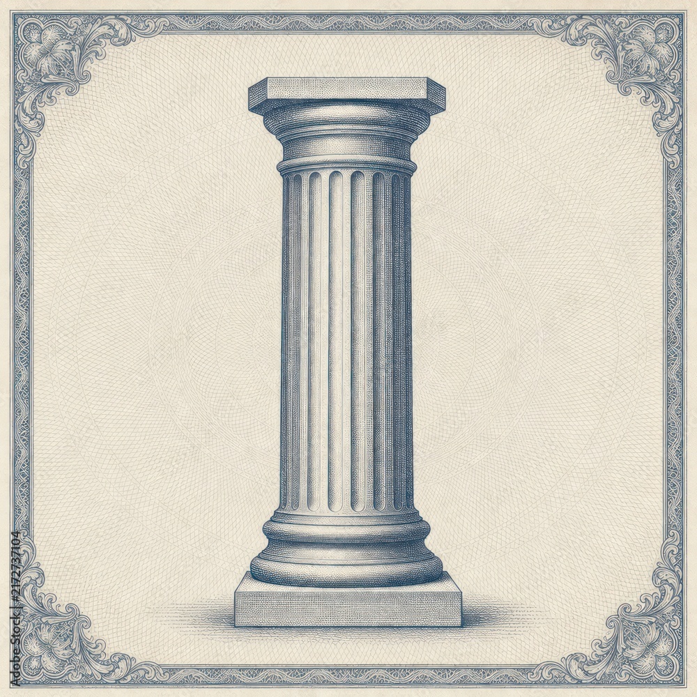 Obraz premium Intricate vintage illustration of a classical stone column with ornate borders.