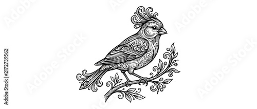 Intricate Bird Illustration on Branch