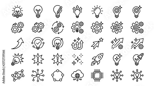 Lightbulb and Gear Icons Representing Innovation and Ideas
