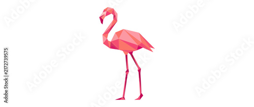 Low Poly Geometric Pink Flamingo Isolated