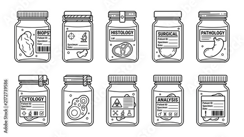 Medical specimen jars outline illustration