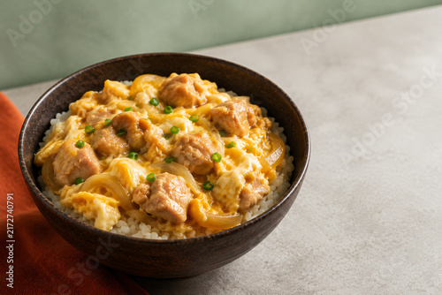 Japanese Oyakodon Chicken and Egg Rice Bowl with Onion