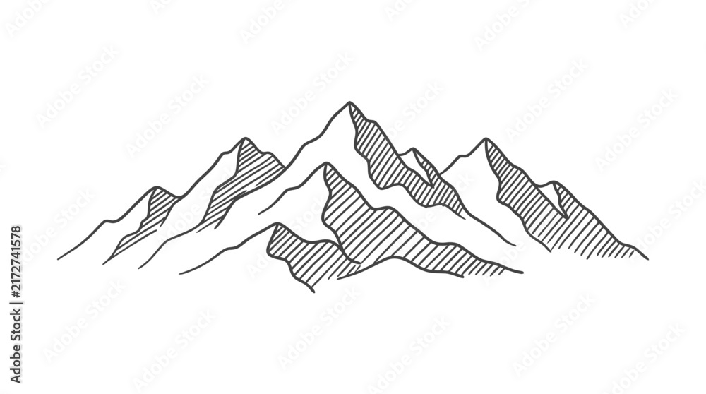 Fototapeta premium Minimalist Hand-Drawn Mountain Range Sketch Illustration