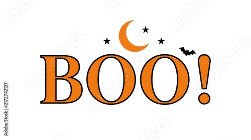 Halloween boo text with crescent moon and twinkling stars design