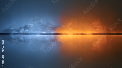 Symmetrical Minimalist Landscape Representing the Duality of Fire and Ice