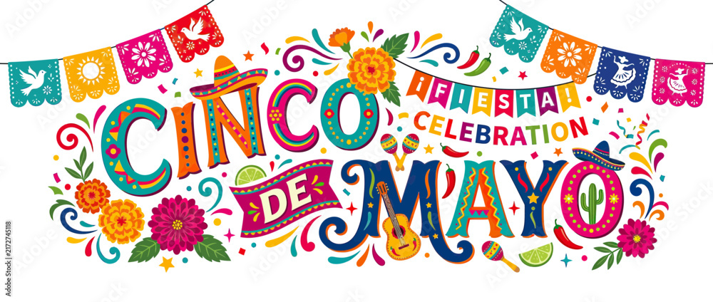Fototapeta premium Colorful Fiesta Celebration Typography Isolated