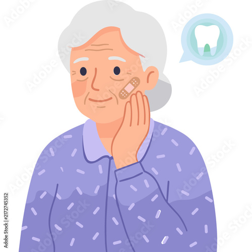Elderly Woman Suffering from Toothache and Dental Pain Illustration