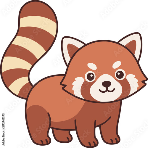 Cute cartoon red panda standing, adorable animal character vector illustration