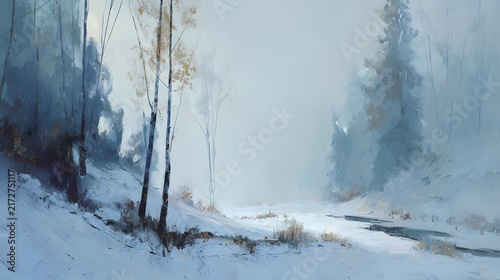 Enchanting Forest Path with Golden Sunlight Streaming Through Misty Trees