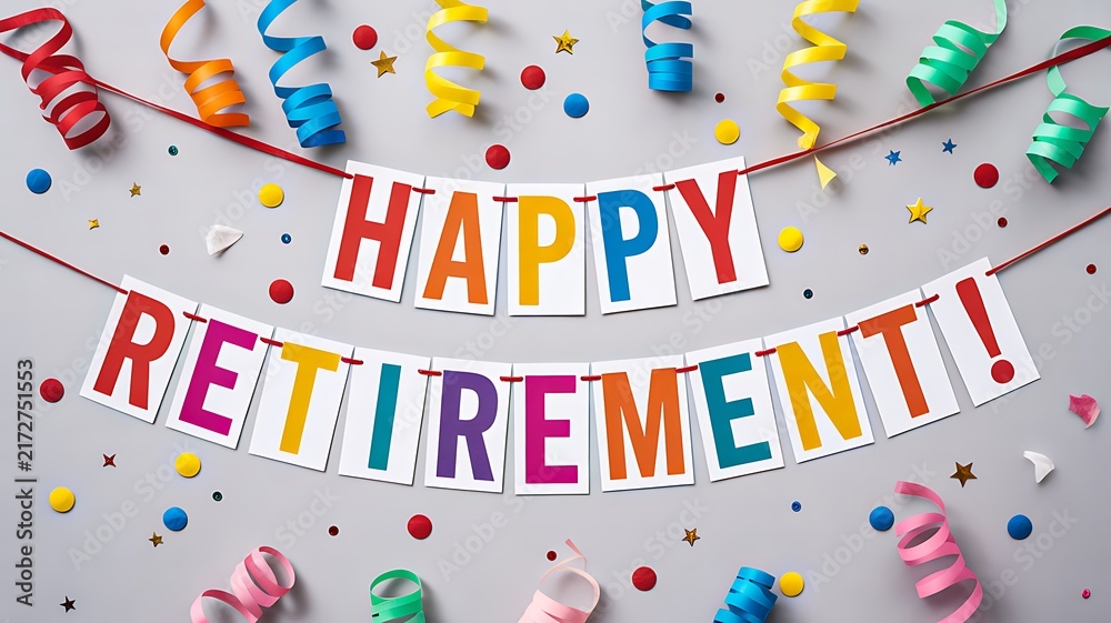 Obraz premium Happy retirement celebration with colorful decorations and festive message