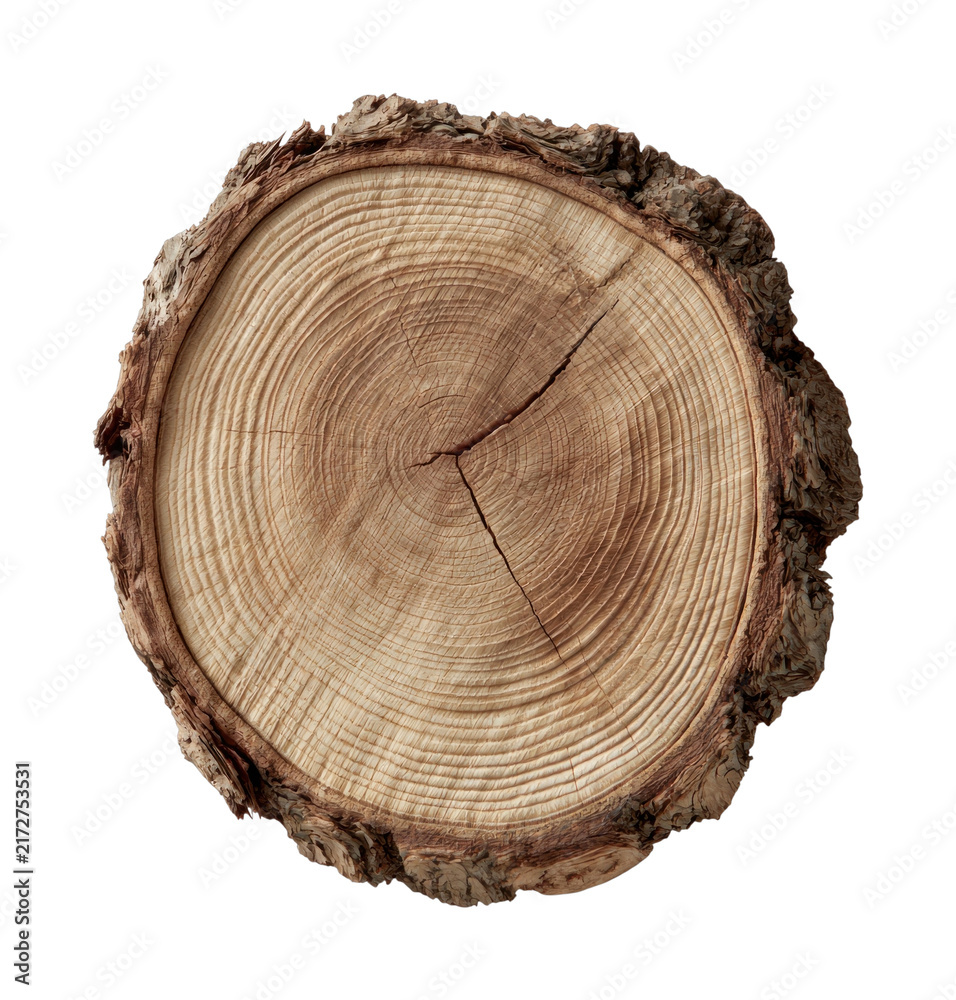 Fototapeta premium PNG Cross-section of tree trunk with visible growth rings.