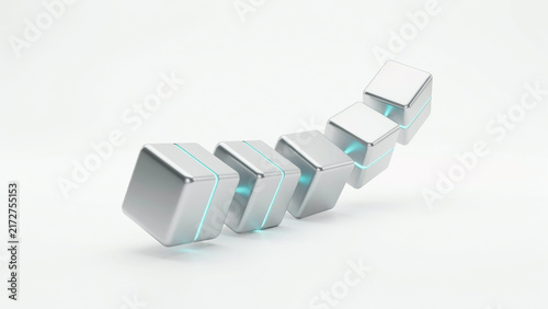 Modern geometric cubes arranged in ascending staircase formation with subtle glowing light effects