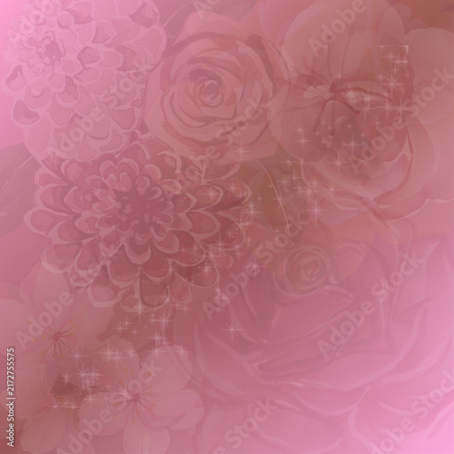 Dreamy soft pastel soft pink roses floral watercolor background with glowing sparkles
